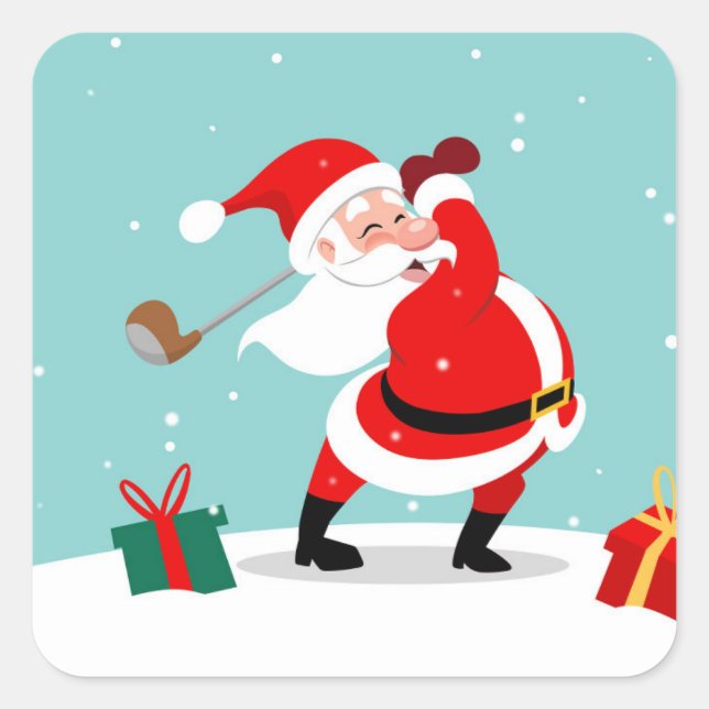 Cute Santa Claus plays golf illustration Square Sticker (Front)
