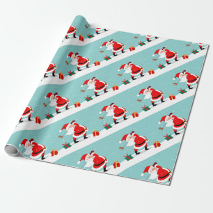 Cute Santa Claus plays golf illustration Wrapping Paper
