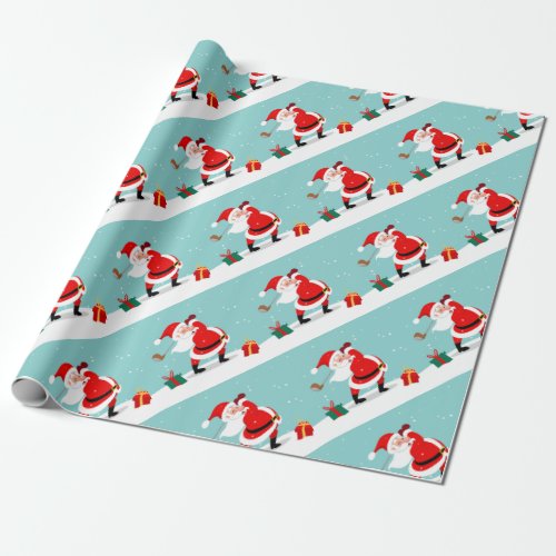 Cute Santa Claus plays golf illustration Wrapping Paper