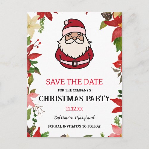 Cute Santa Claus Poinsettia  Christmas Party Postcard