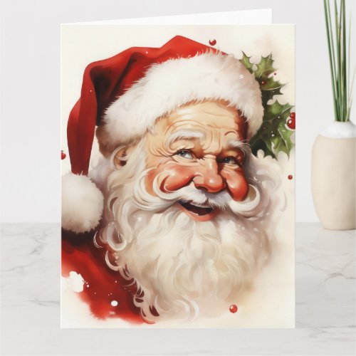 Cute Santa Claus Portrait with mistletoe Card