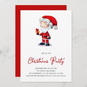 Cute Santa Claus Present Christmas Party Invitation