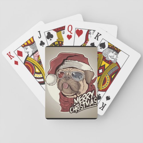 Cute Santa Claus Pug Bicycle Playing Cards