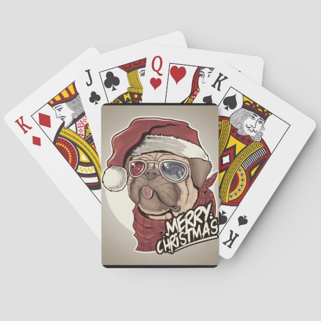 Cute Santa Claus Pug Playing Cards (Back)