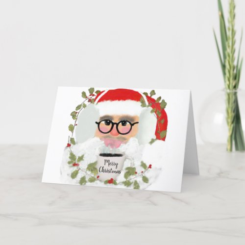 Cute Santa Claus Red And White Merry Christmas Holiday Card