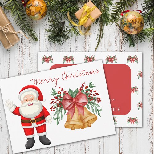 Cute Santa Claus Red Berries Merry Christmas  Holiday Card