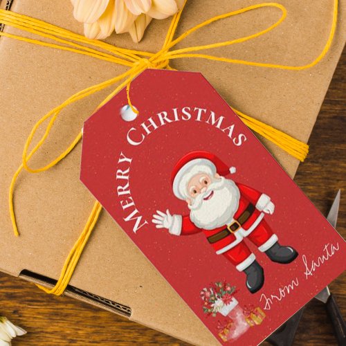 Cute Santa Claus Red Berries Red Merry Christmas Gift Tags