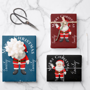 Cute Santa Claus Red Blue Black Merry Christmas Wrapping Paper Sheets