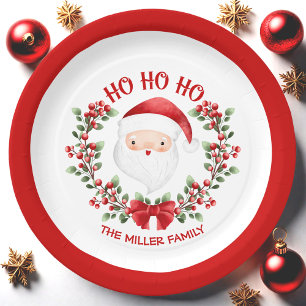 Cute Santa Claus Red Name Christmas Paper Plate