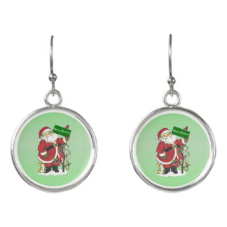 Cute Santa Claus Red Suit Little Animals Green Earrings