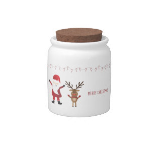Cute Santa Claus Reindeer Candy Canes Christmas Jar