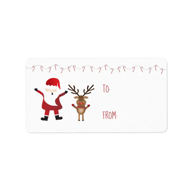 Cute Santa Claus Reindeer Candy Canes Red Label | Zazzle