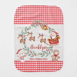 Cute Santa Claus Reindeer Snowman 1st Christmas Baby Burp Cloth