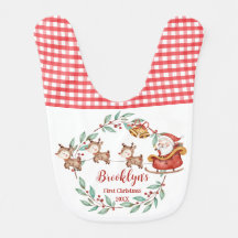 Cute Santa Claus Reindeers 1st Christmas Birthday