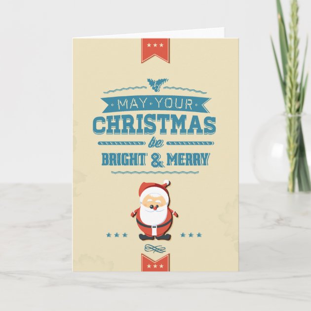 Cute Santa Claus Ribbon Blue Typographic Holiday Invitation