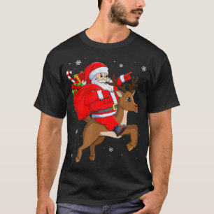Cute Santa Claus Riding Reindeer Funny Xmas Gift T-Shirt