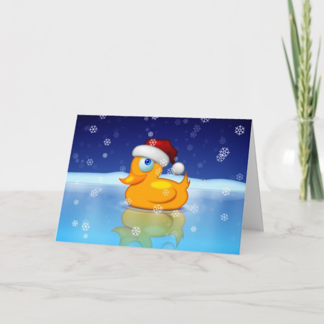 Cute Santa Claus Rubber Duck Christmas Holiday Card (Front)