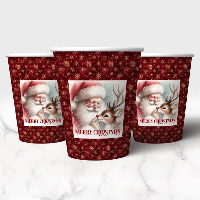 Cute Santa Claus & Rudolph Cartoon Christmas Paper Paper Cups (Cute Santa Claus & Rudolph Cartoon Christmas Paper Cups)