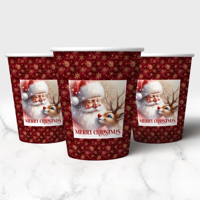 Cute Santa Claus Rudolph Cartoon Style Christmas   Paper Cups (Cute Santa Claus Rudolph Cartoon Style Christmas Paper Cups)