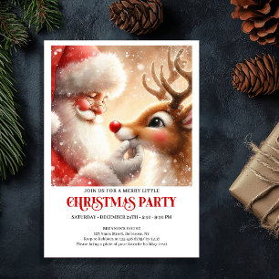 Cute Santa Claus Rudolph Christmas Holiday Party Invitation
