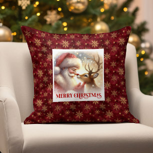 Cute Santa Claus Rudolph Christmas Throw Pillow