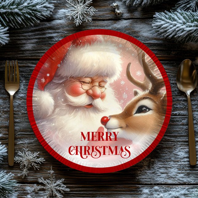 Cute Santa Claus Rudolph Holiday Paper Plates (Cute Santa Claus Rudolph Holiday Paper Plates)