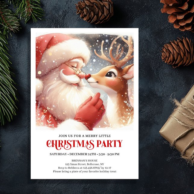 Cute Santa Claus Rudolph Holiday Spirit Cozy Party Invitation (Cute Santa Claus Rudolph Holiday Spirit Cozy Party Invitation

)