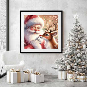 Cute Santa Claus Rudolph Holiday Wall Decor