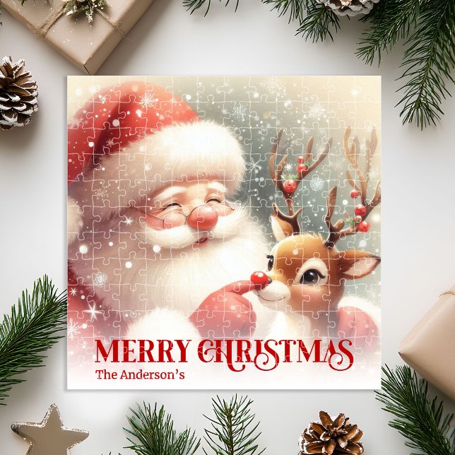 Cute Santa Claus Rudolph Personalized Kids Gift   Jigsaw Puzzle (Cute Santa Claus Rudolph Personalized Kids Gift Puzzle

)
