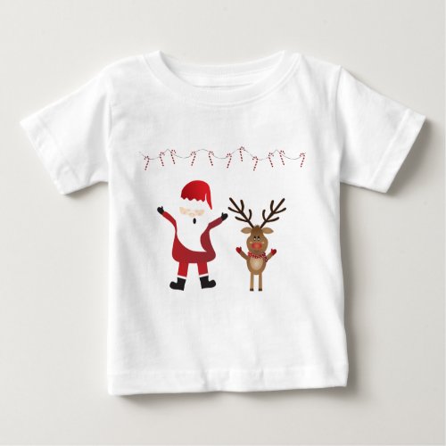 Cute Santa Claus Rudolph Red Nosed Reindeer Baby T_Shirt