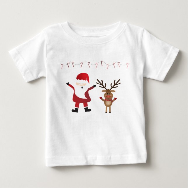 Cute Santa Claus Rudolph Red Nosed Reindeer Baby T-Shirt (Front)