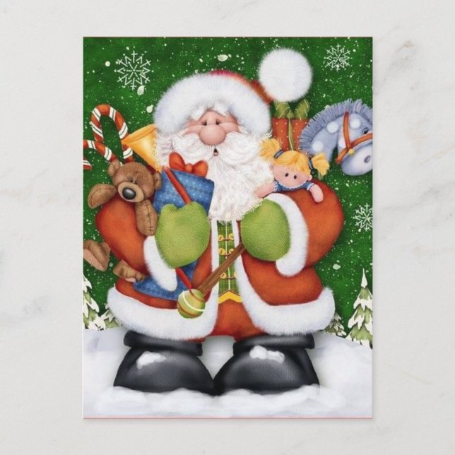 Cute Santa Claus With Christmas Toys Holiday Postcard (Front)