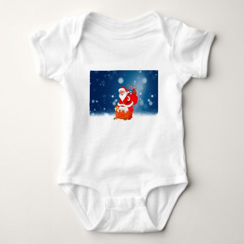 Cute Santa Claus with Gift Bag Christmas Snow Star Baby Bodysuit