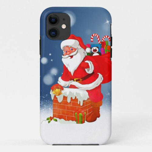 Cute Santa Claus with Gift Bag Christmas Snow Star iPhone 11 Case