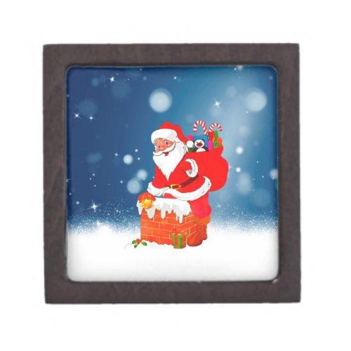 Cute Santa Claus with Gift Bag Christmas Snow Star Jewelry Box