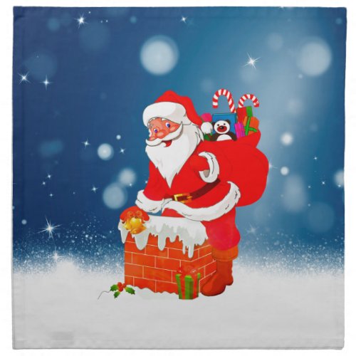 Cute Santa Claus with Gift Bag Christmas Snow Star Napkin