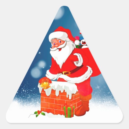 Cute Santa Claus with Gift Bag Christmas Snow Star Triangle Sticker