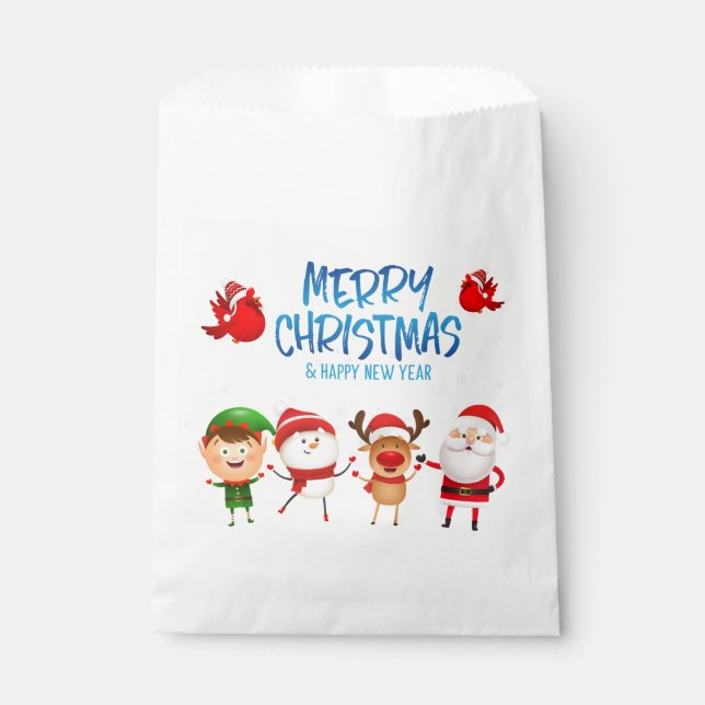 Cute Santa Clause Rudolph Snowman Merry Christmas  Favor Bag (Front)