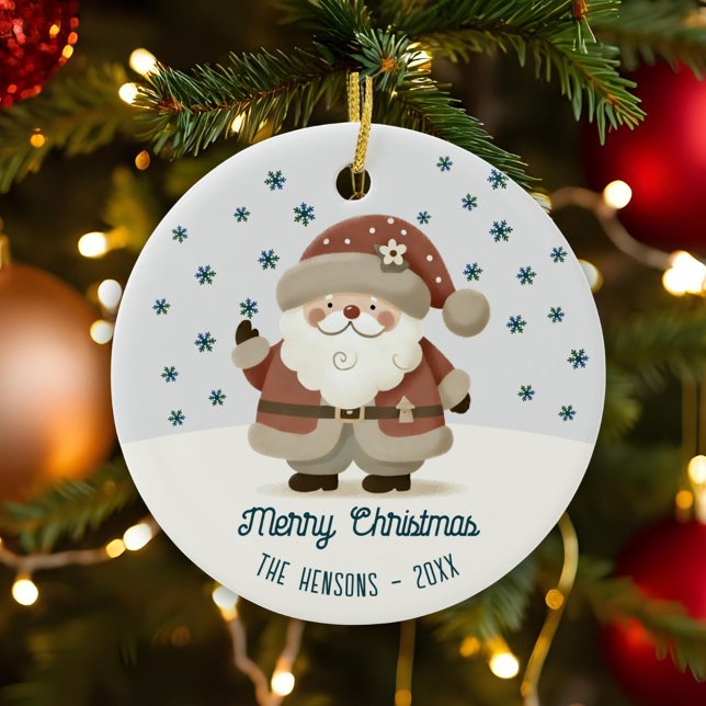 Cute Santa Clause Snowflakes Drawing Christmas Ceramic Ornament (Creator Uploaded)