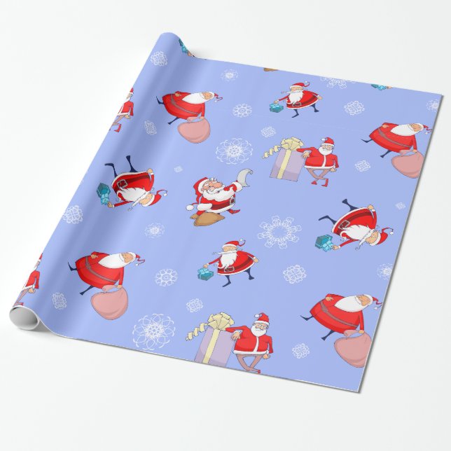 Cute Santa Clause with Gifts Holiday Wrapping Wrapping Paper (Unrolled)
