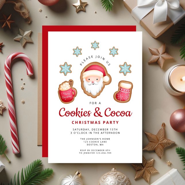 Cute Santa Cookies And Cocoa Christmas Party Invitation (Cute Santa Cookies & Cocoa Christmas Party Invitation)