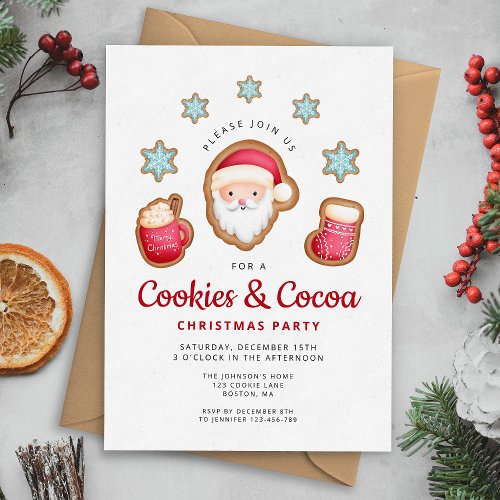 Cute Santa Cookies  Cocoa Christmas Party Invitation