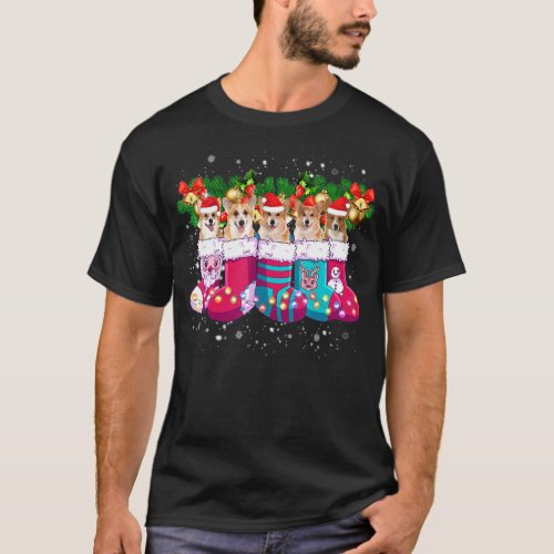 Cute Santa Corgi In Christmas Socks Xmas Dog Lover T-Shirt