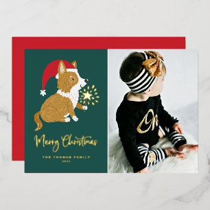 Cute Santa Corgi Photo Merry Christmas Foil Holiday Card