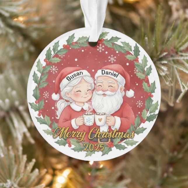 Cute Santa Couple Holiday Keepsake with Custom Nam Ornament (Tree)