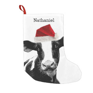 Cute Santa Cow with Personalized Name Small Christmas Stocking