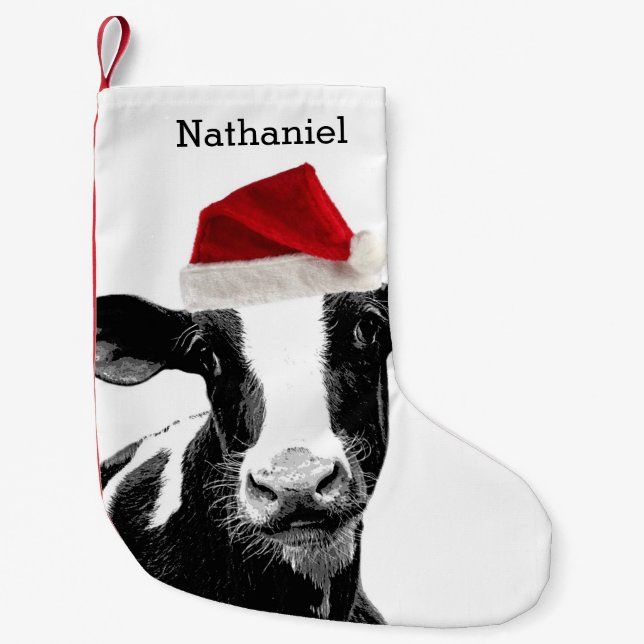Cute Santa Cow with Personalized Name Small Christmas Stocking (Front)