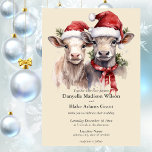 Cute Santa Cows Christmas Winter Wedding Invitation<br><div class="desc">Celebrate your love this holiday season with our stunning Cute Santa Cows Christmas Winter Wedding Invitation in beautiful watercolor. This modern invitation brings a whimsical touch to your casual farmhouse or barn wedding. A duo of cute golden tannish cows sport the traditional fur-trimmed red Santa hats with sprigs of evergreen...</div>