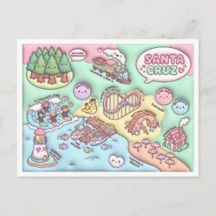 Cute Santa Cruz California Neighborhood Map UCSC Postcard