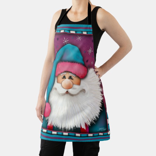 Cute Santa Customized Name Stripe Purple Blue Apron (Insitu)